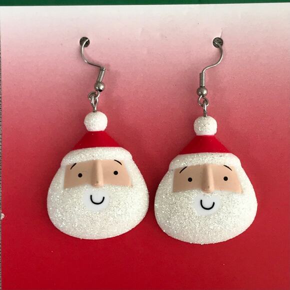 Hallmark NWT Santa Claus Glitter Earrings Christmas Holiday - Picture 2 of 3